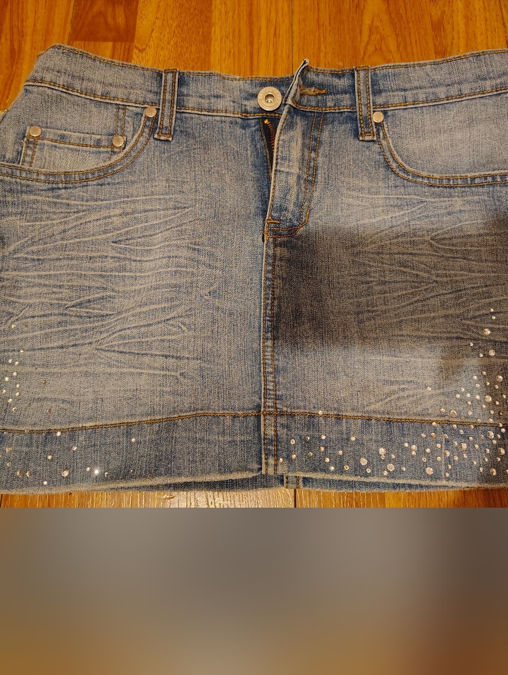 Vanilla Star Light Blue Denim Mini Skirt with Rhinestone Detail